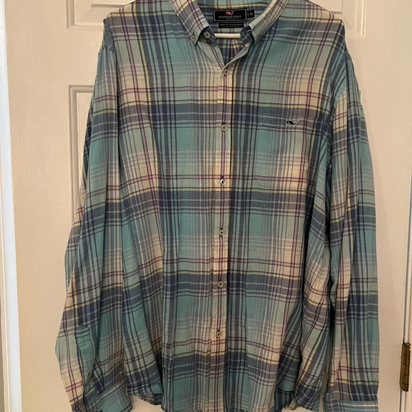 Vineyard Vines Blue and Green Casual Button Down Shirt - Picture 1 of 5